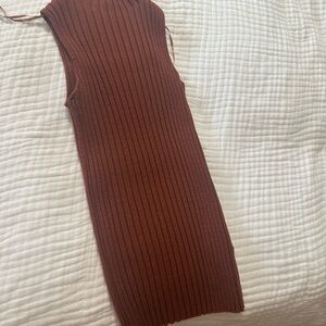 Cyrus Sleeveless Ribbed Mini Dress in Brown